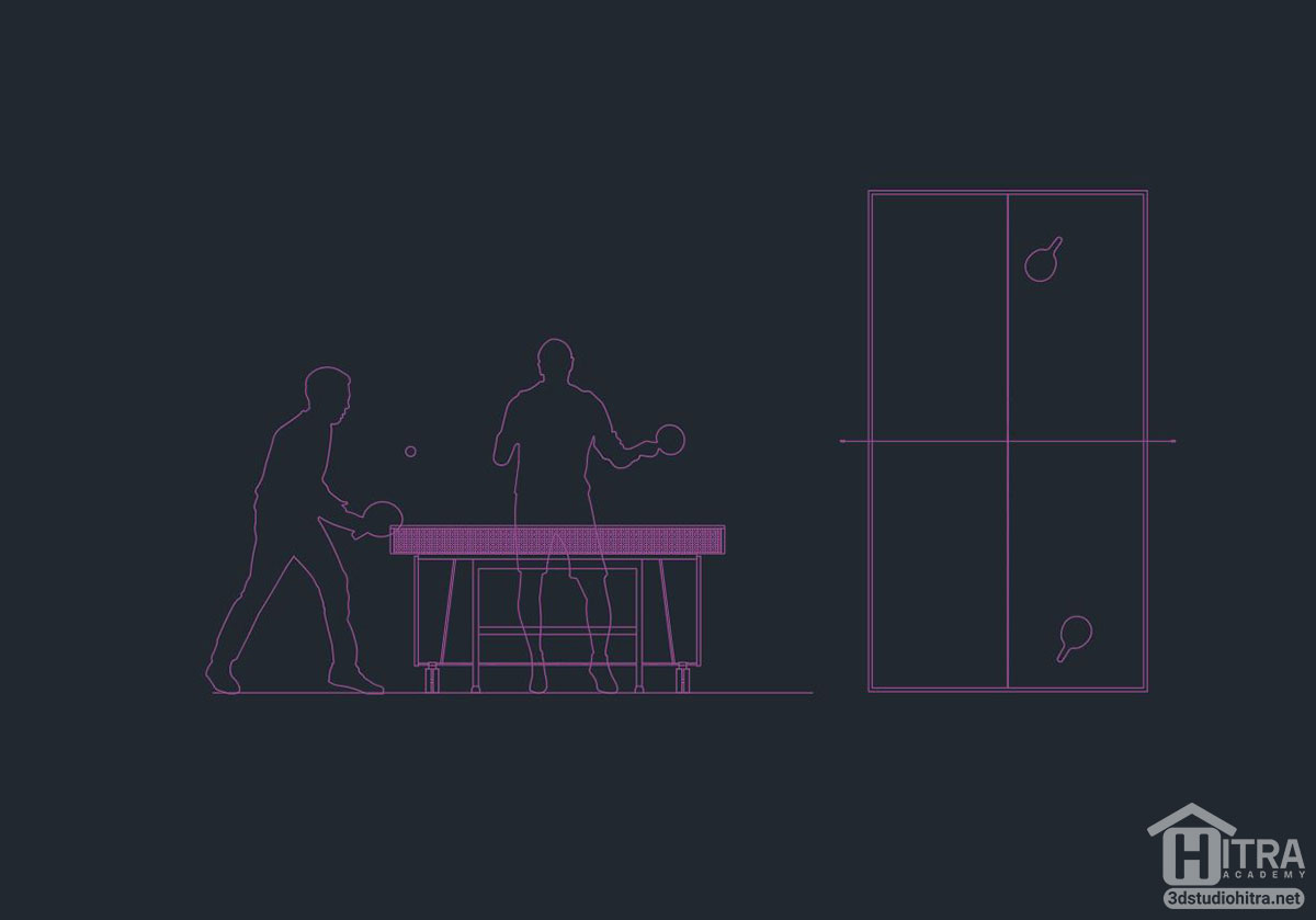 مبلمان میز پینگ پنگ اتوکد دانلود بلوک میز تنیس dwg آکادمی هیترا