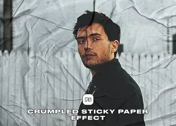 اکشن فتوشاپ Crumpled Sticky Paper Effect